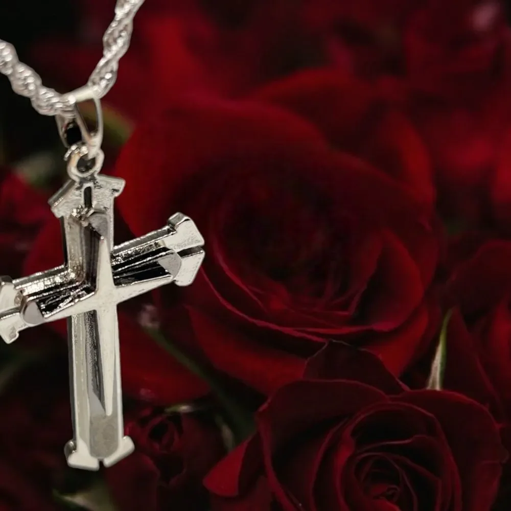 Men’s Necklace l 2” Cross Pendant l Stainless Steel l 24” Rope Chain l New
